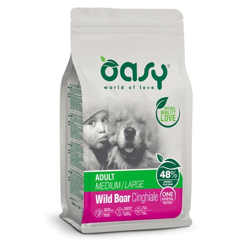 Oasy Dry Monoproteico Crocchette Al Cinghiale Per Cani Taglia Media/Grande Sacco 12kg-1
