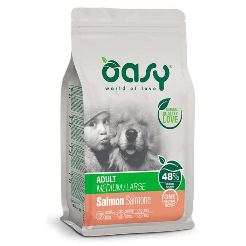 Oasy Dry Monoproteico Crocchette Al Salmone Cani Adulti Taglia Media/Grande Sacco 2,5kg-1