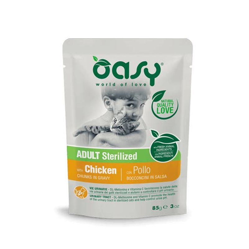 Oasy Wet Bocconcini Di Pollo Per Gatti Adulti Sterilizzati Busta 85g-1