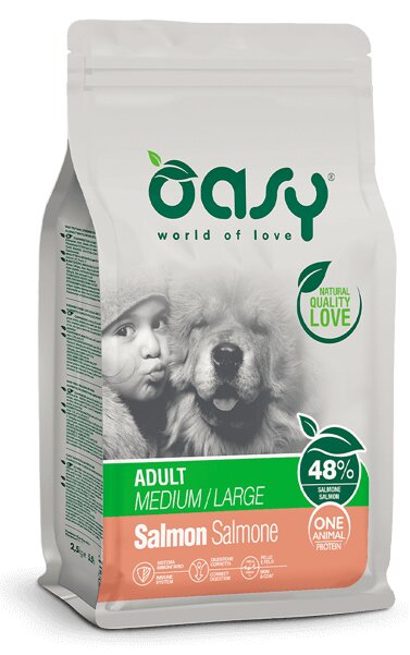 Oasy Dry Monoproteico Crocchette Al Salmone Per Cani Taglia Media/Grande Sacco 12kg-2