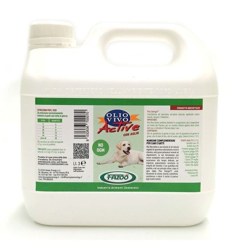 Olio Vivo Active Con Aglio Mangime Complementare Per Cani/Gatti 3 Litri-1