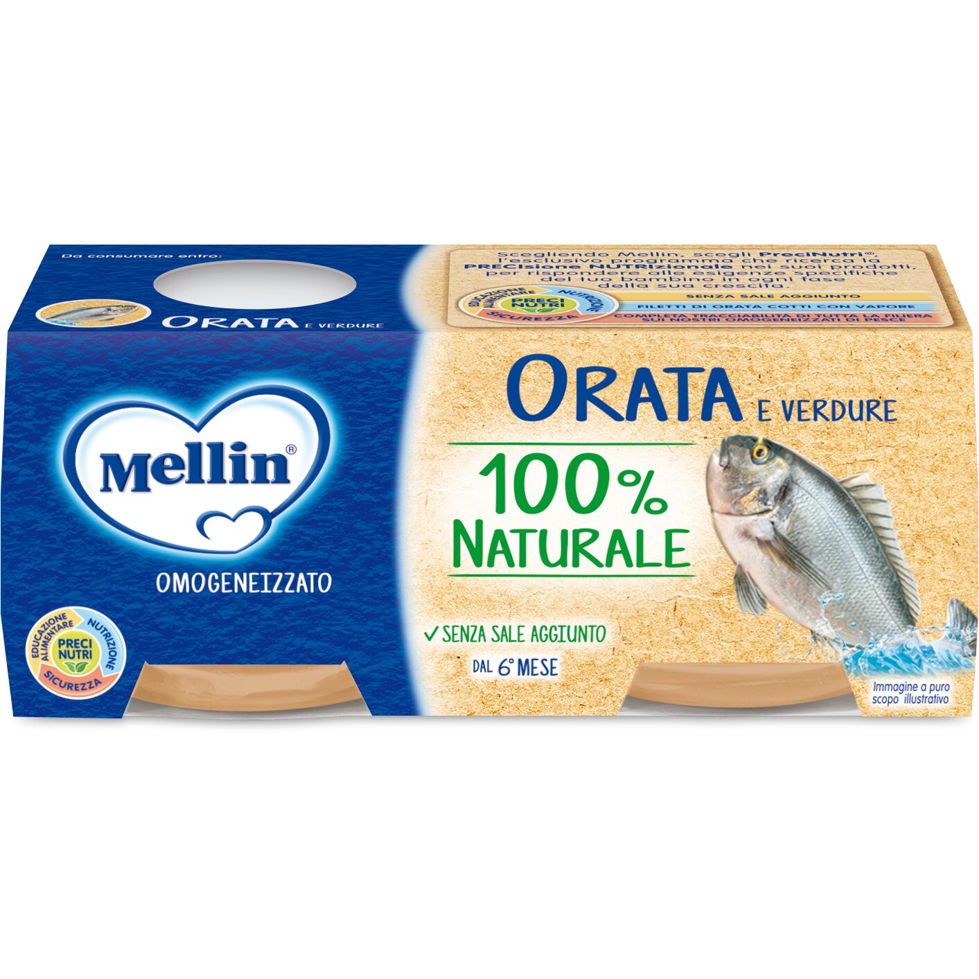 Mellin Omogeneizzato di pesce Orata 2x80g-2