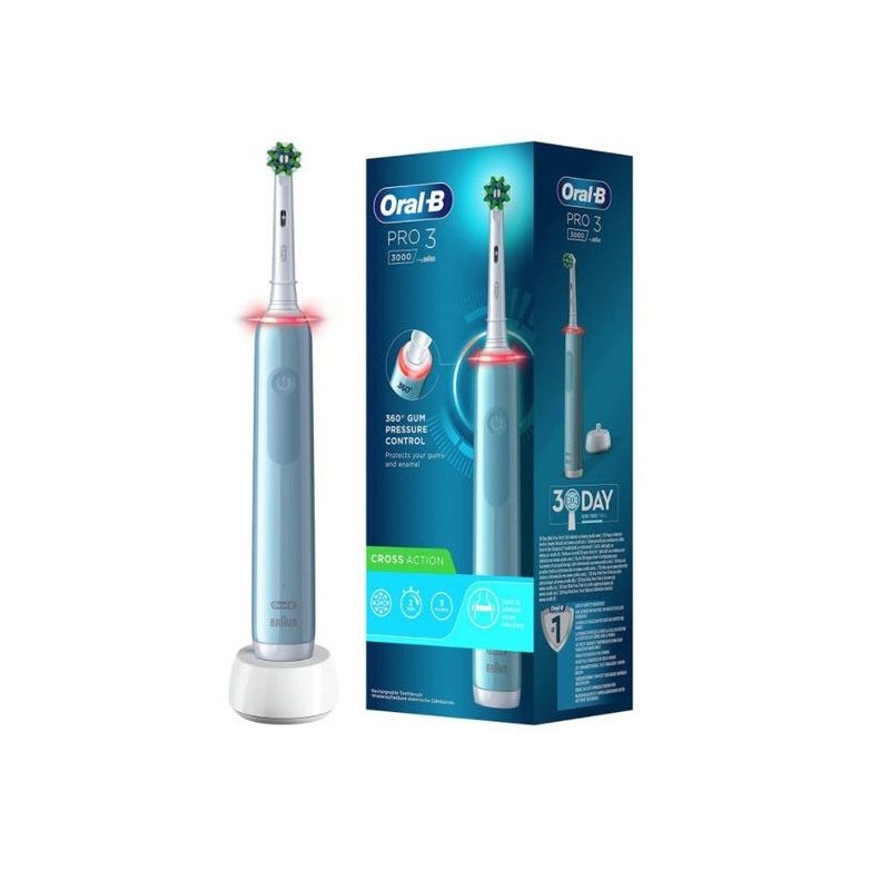 Oral-B Pro 3 Blue Crossaction Spazzolino Elettrico Con Sensore Di Pressione Dello Spazzolamento + 1-1
