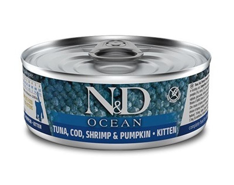 Farmina N&D Ocean Kitten Tonno Merluzzo Gamberetto E Zucca Per Gattini Lattina 70 Gr-1