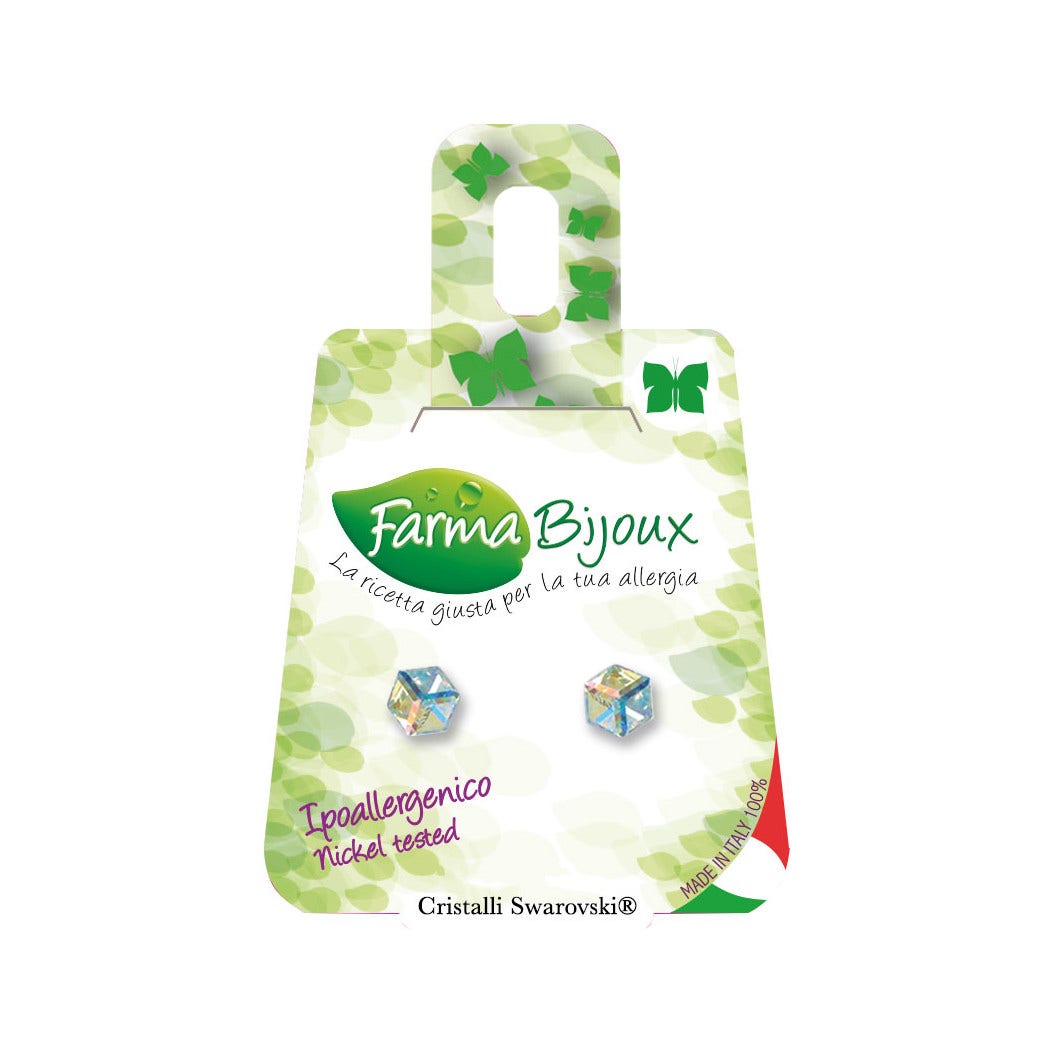 Farma Bijoux Orecchino Cubo Swarovski 4 mm Aurora Boreale 1 Paio-1
