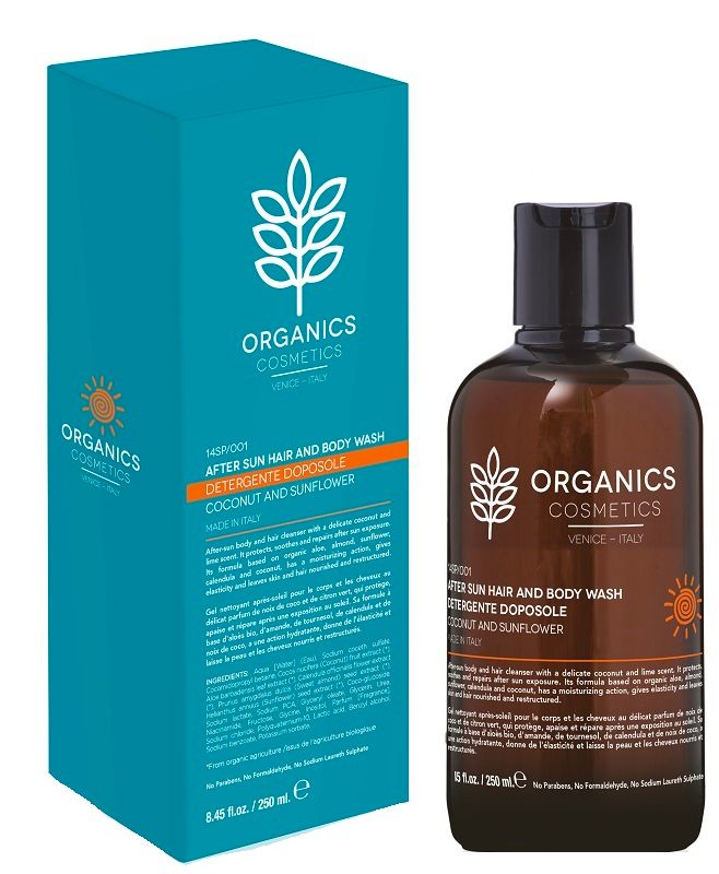Organics Cosmetics Detergente Doposole Coconut E Sunflower Per Corpo E Capelli 250ml-1