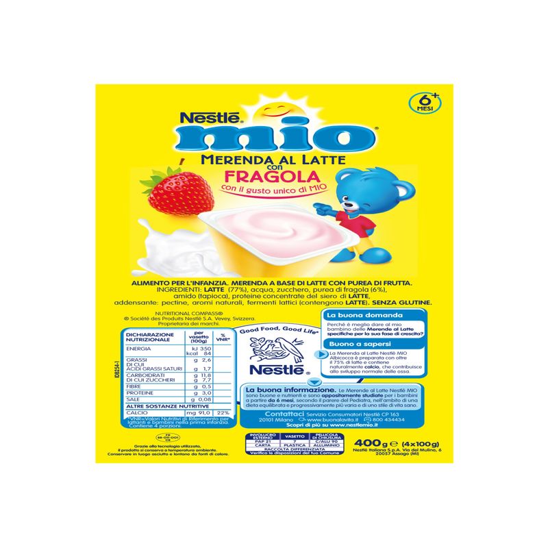 Nestlè Mio Merenda Al Latte Fragola 4 Vasetti da 100g-2