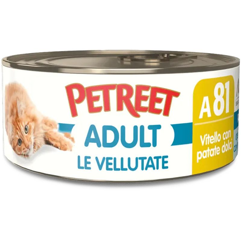 Petreet Vellutate Vitello Con Patate Dolci Cibo Umido Gatto Adulto Barattolo 70g-1