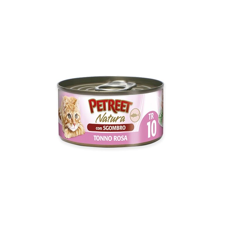 Petreet Natura Tonno Rosa con Sgombro alimento umido per gatti adulti 70g-1