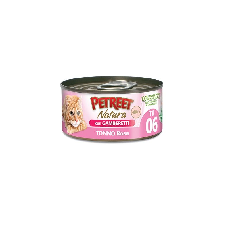 Petreet Natura Tonno Rosa con Gamberetti alimento umido per gatti adulti 70g-1