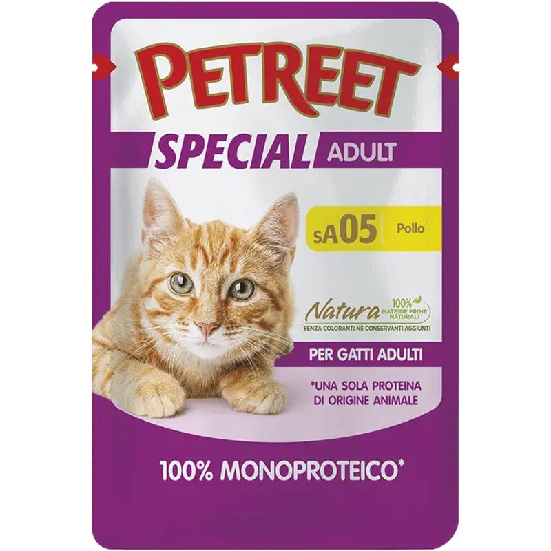 Petreet Monoproteico Pollo Cibo Umido Gatto Adulto Bustina 70g-1