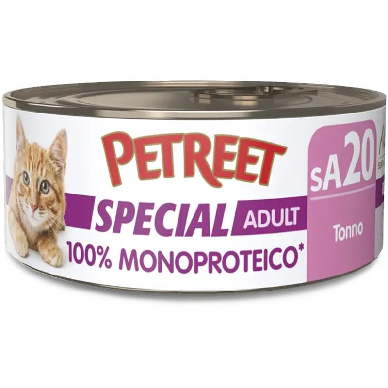 Petreet Monoproteico Tonno Cibo Umido Gatto Adulto Barattolo 60g-1