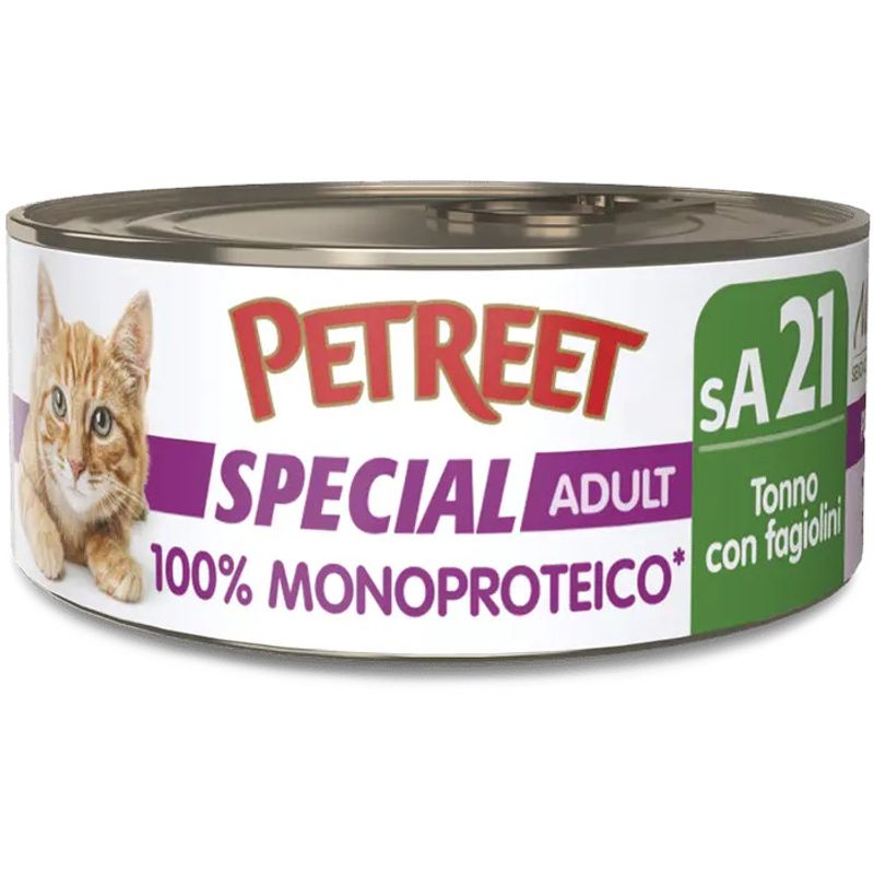 Petreet Monoproteico Tonno Con Fagiolini Cibo Umido Gatto Adulto Barattolo 60g-1