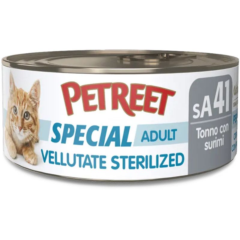 Petreet Vellutate Tonno Con Surimi Aroma Granchio Cibo Umido Gatto Sterilizzato Barattolo 70g-1