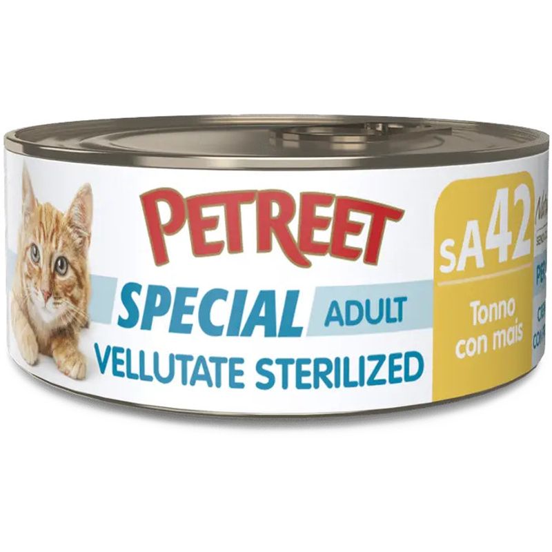Petreet Vellutate Tonno Con Mais Cibo Umido Gatto Sterilizzato Barattolo 70g-1