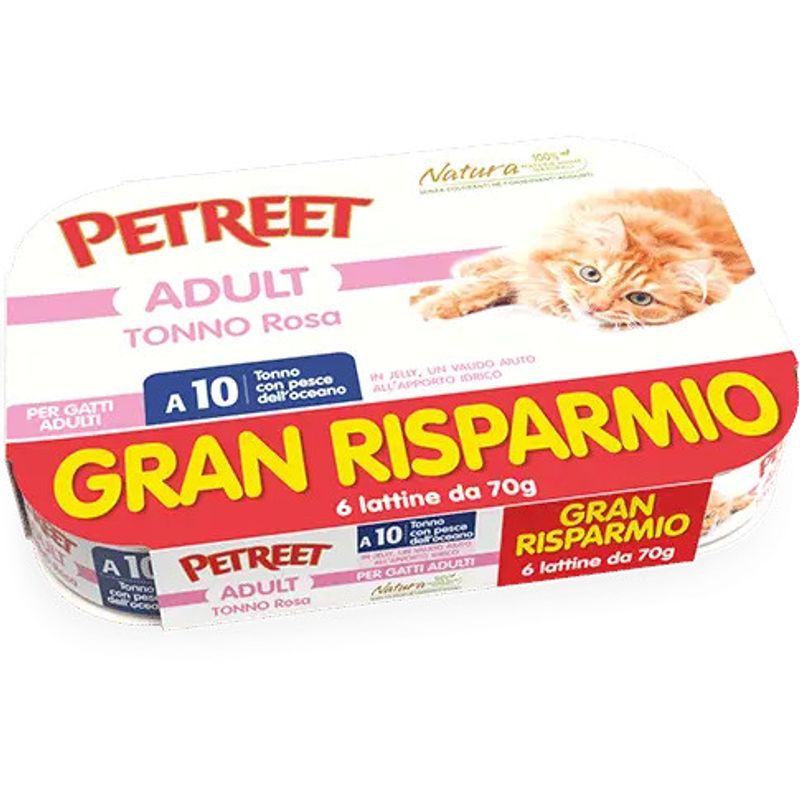 Petreet Tonno Rosa Con Pesce Oceano Cibo Umido Gatto Adulto 6x70g-1