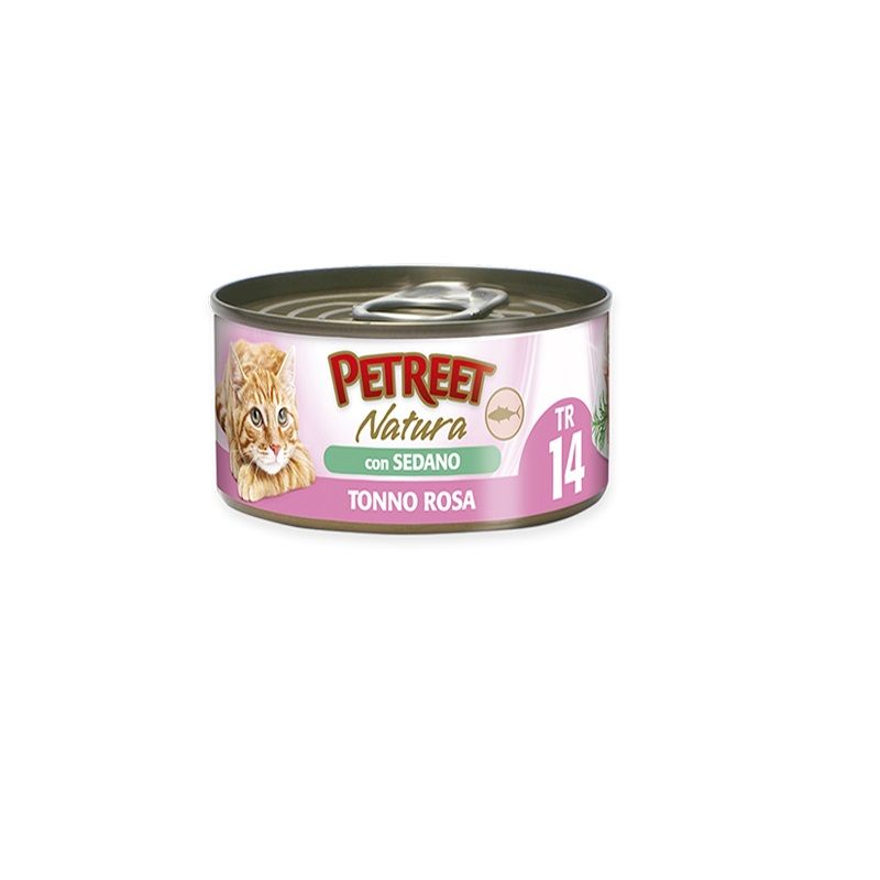 Petreet Natura Tonno Rosa con Sedano alimento umido per gatti adulti 70g-1