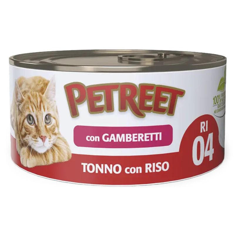 Petreet Tonno Riso Con Gamberetti Cibo Umido Per Gatti Adulti Lattina 85g-1