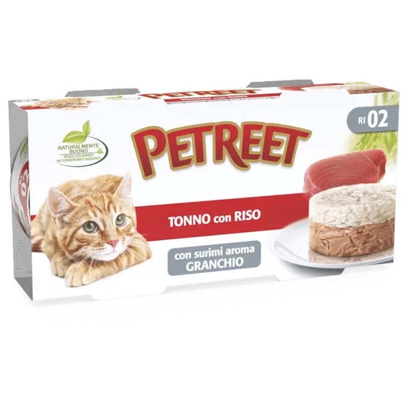 Petreet Tonno Riso Con Surimi Aroma Granchio Cibo Umido Per Gatti Adulti 2x170g-1