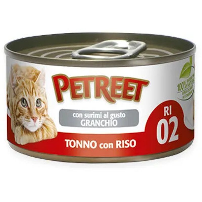 Petreet Tonno Riso Con Surimi Aroma Granchio Cibo Umido Per Gatti Adulti Lattina 85g-1