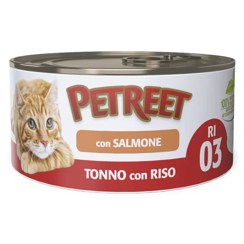 Petreet Tonno Riso Con Salmone Cibo Umido Per Gatti Adulti Lattina 85g-1