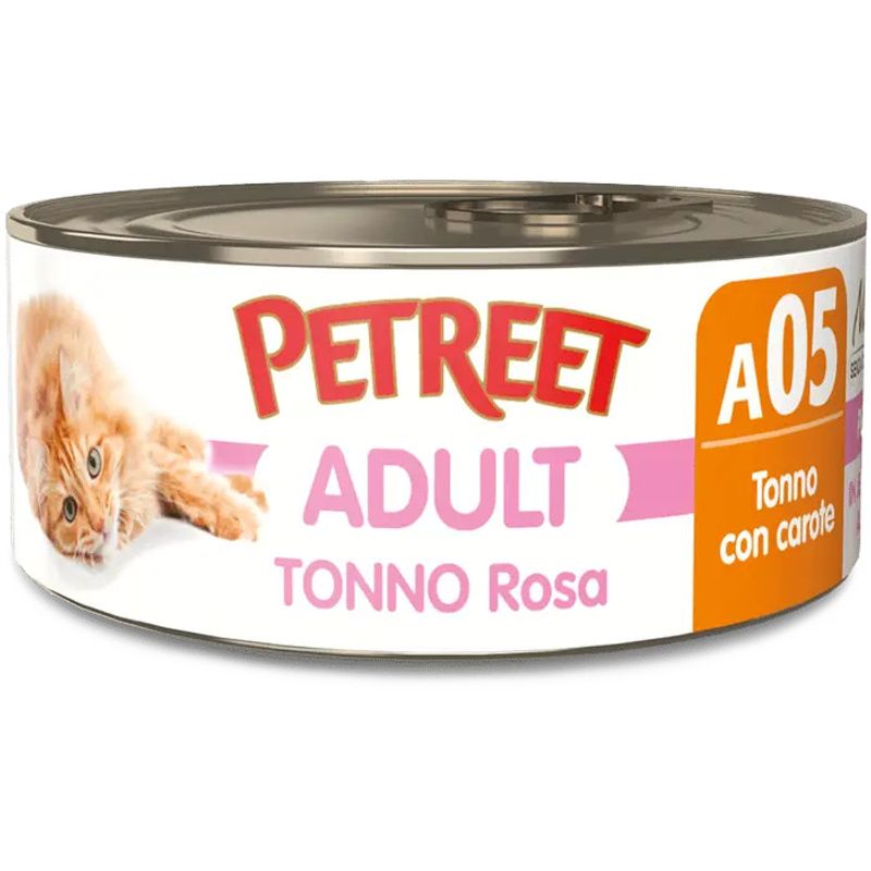 Petreet Tonno Rosa Con Carote Cibo Umido Gatto Adulto Barattolo70g-1