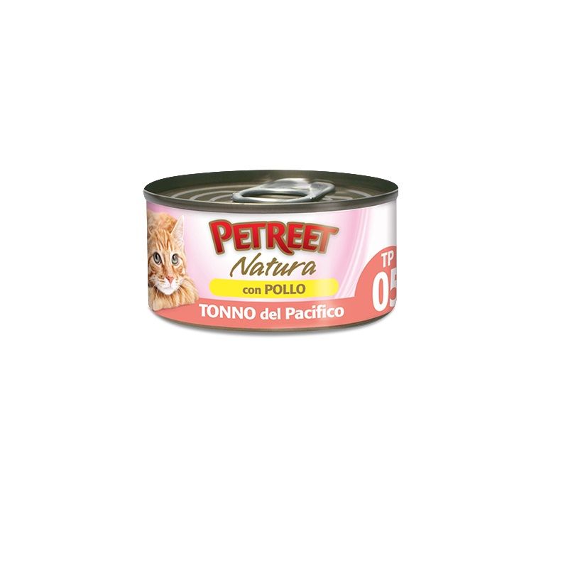 Petreet Natura Tonno del Pacifico con Pollo alimento umido per gatti adulti 70g-1