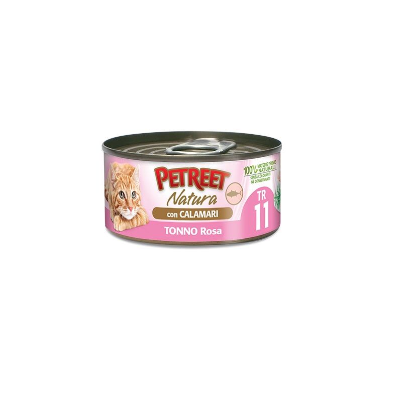 Petreet Natura Tonno Rosa con Calamari alimento umido per gatti adulti 70g-1
