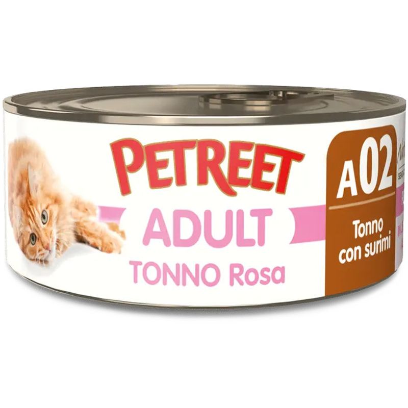 Petreet Tonno Rosa Con Surimi Cibo Umido Gatto Adulto Barattolo 70g-1