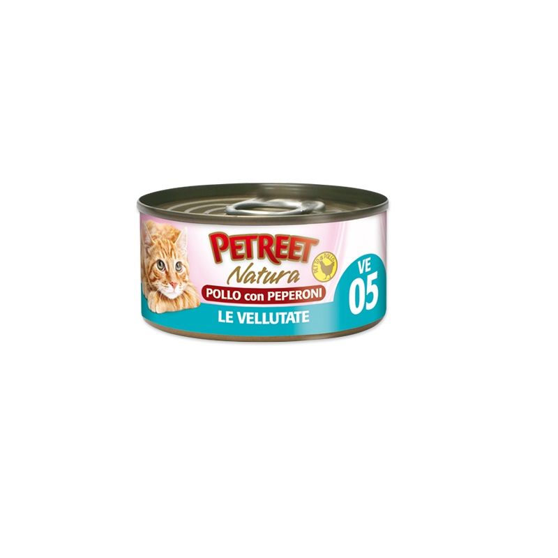 Petreet Natura Le Vellutate Pollo con Peperoni alimento umido per gatti adulti 70g-1