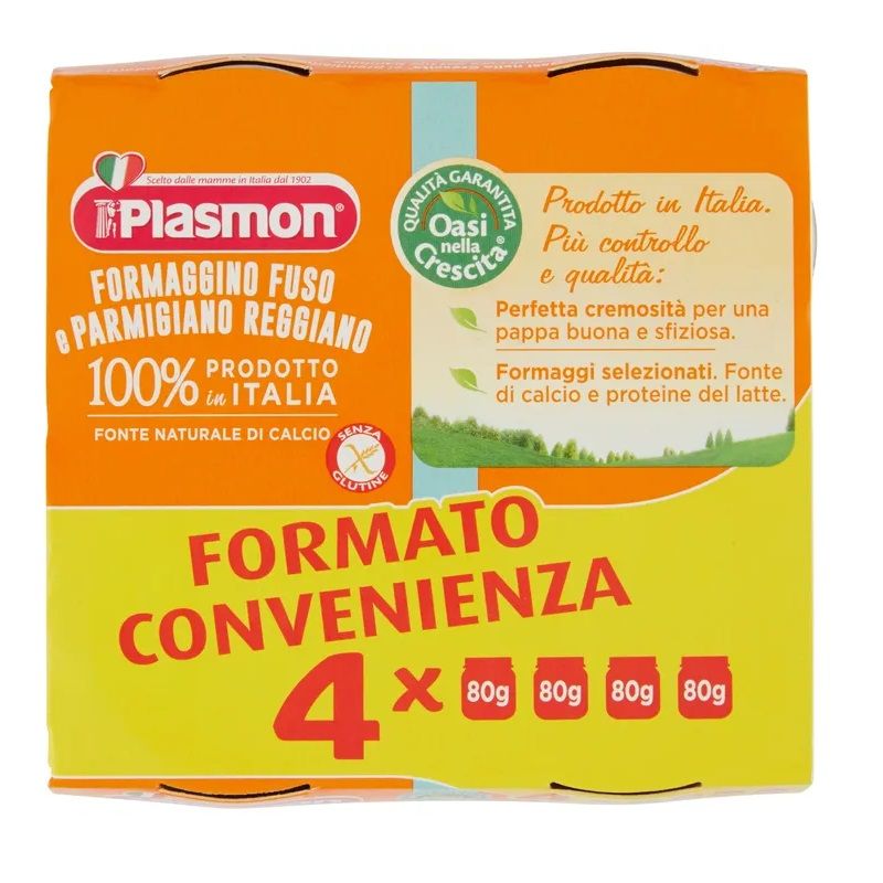 Plasmon Omogeneizzato Formaggino Fuso/Parmigiano Reggiano 4x80g 4Mesi+-1