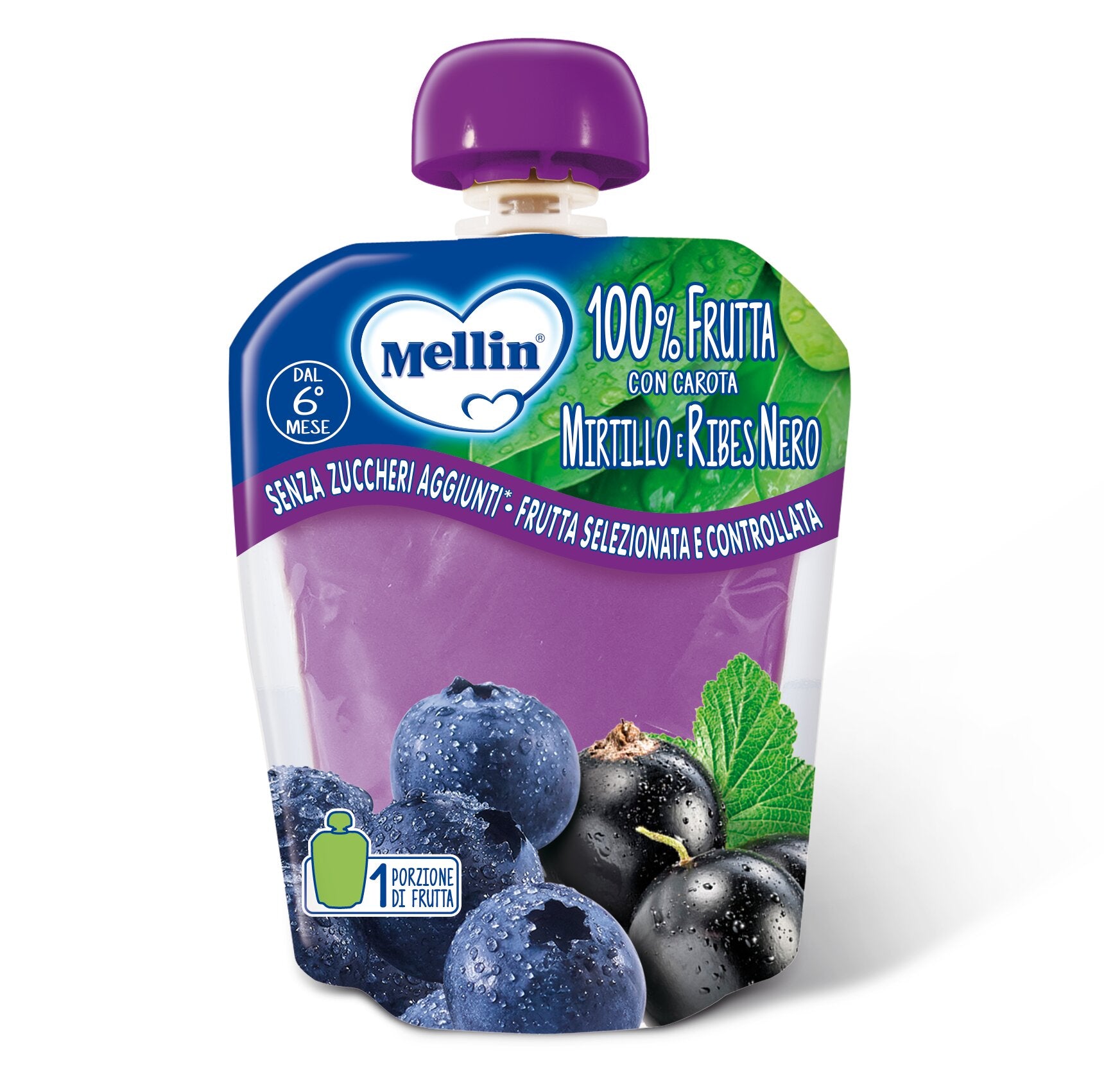 Mellin Merenda 100% frutta con carote Mirtillo e Ribes Nero 90g-2