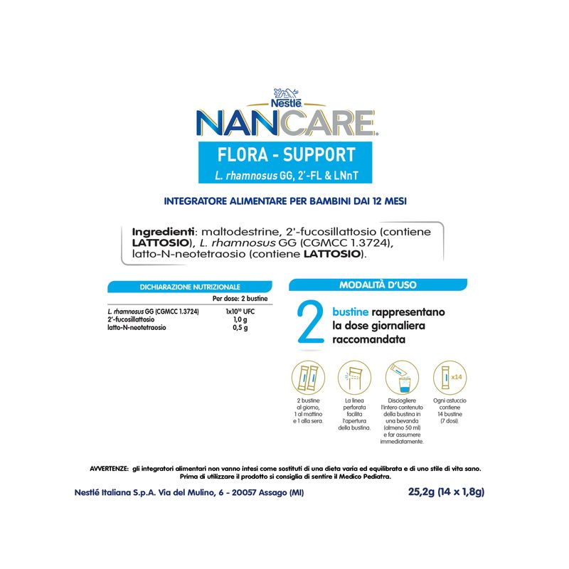 Nestlé Nancare Flora-support Integratore Alimentare Pediatrico Da 12 Mesi 14 Bustine Da 1,8g-2
