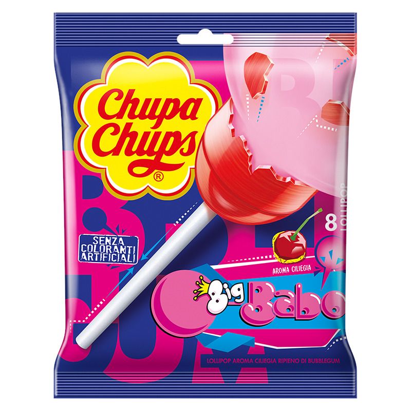 Chupa Chups Big Babol gusto ciliegia senza glutine 8 pezzi-1