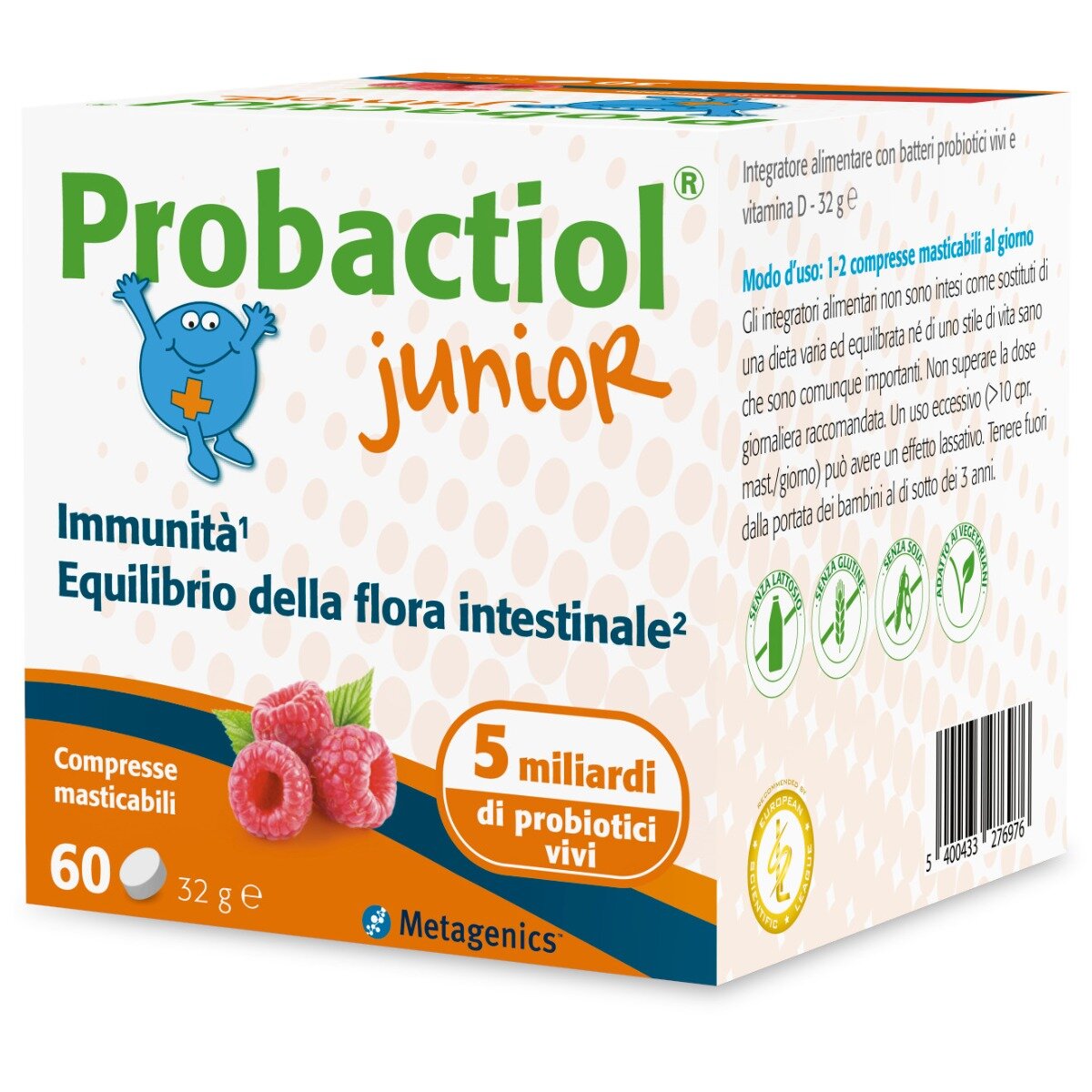 Probactiol Junior New per la flora intestinale 60 compresse masticabili gusto lampone-2