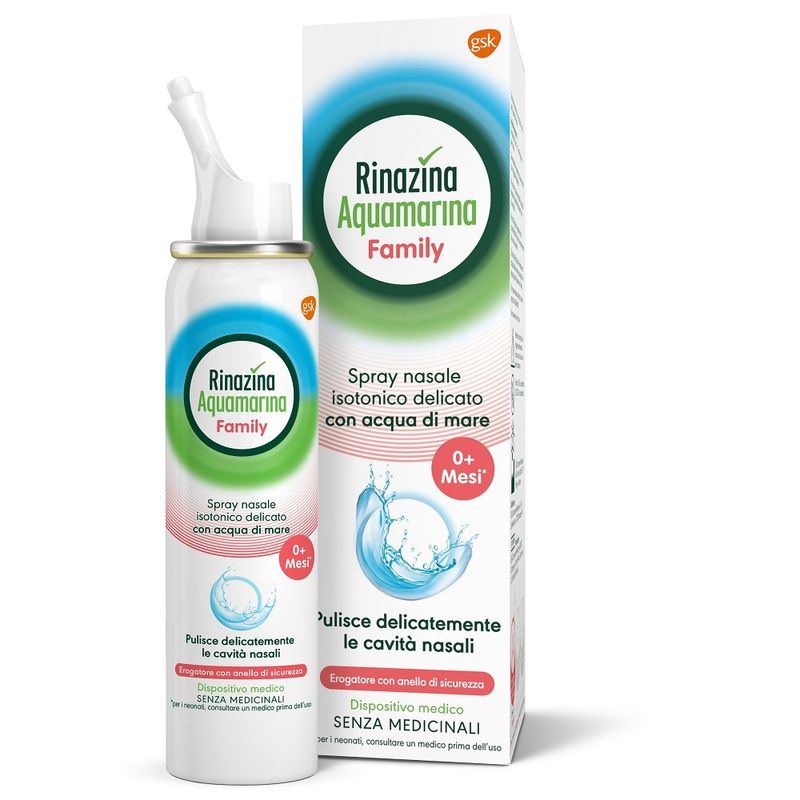 Rinazina Aquamarina Family Spray Nasale Isotonico Acqua di Mare Lavaggio Nasale Neonati Adulti 100ml-1