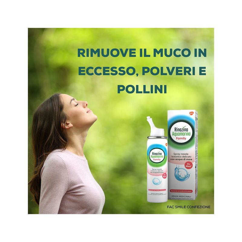 Rinazina Aquamarina Family Spray Nasale Isotonico Acqua di Mare Lavaggio Nasale Neonati Adulti 100ml-5