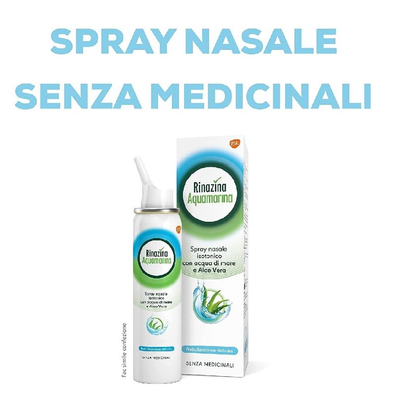Rinazina Aquamarina Spray Nasale Isotonico Delicato Lavaggio Nasale Acqua Di Mare E Aloe Vera 100 ml-2