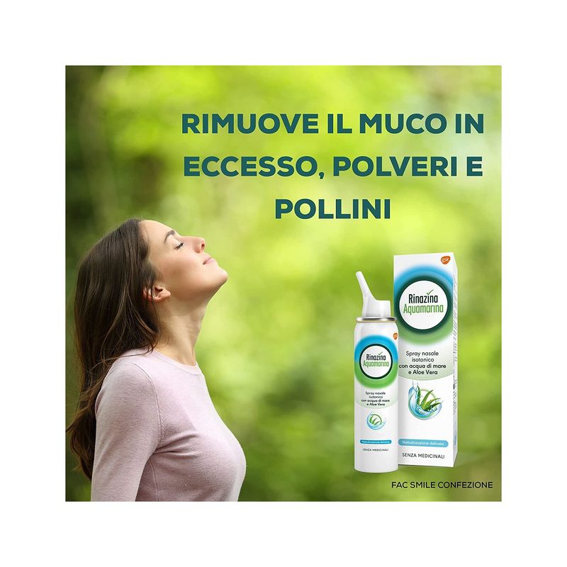 Rinazina Aquamarina Spray Nasale Isotonico Delicato Lavaggio Nasale Acqua Di Mare E Aloe Vera 100 ml-5