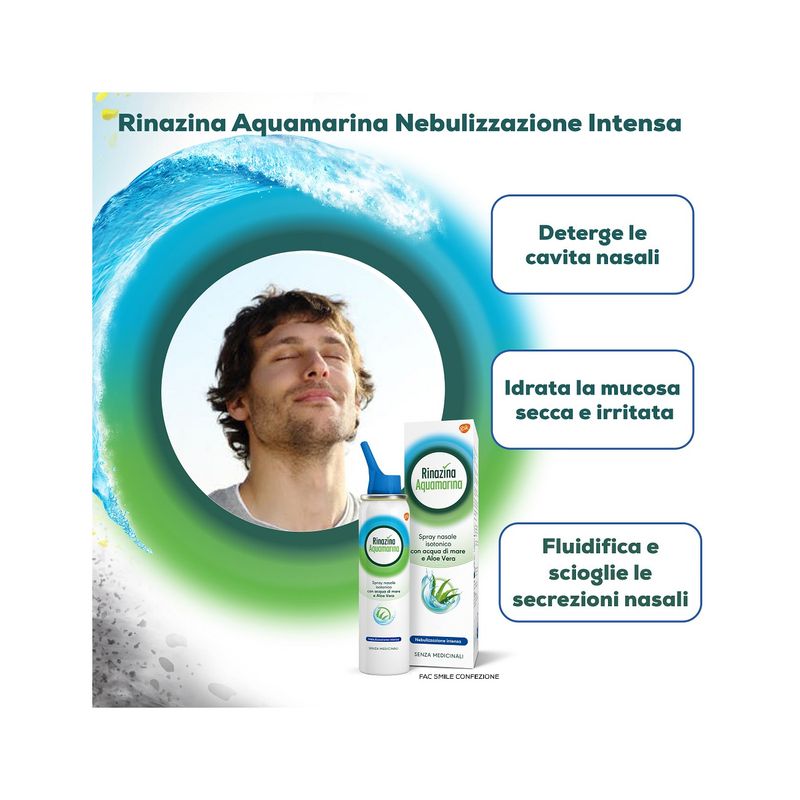 Rinazina Aquamarina Spray Nasale Isotonico Intenso Lavaggio Nasale Acqua Di Mare E Aloe Vera 100ml-6