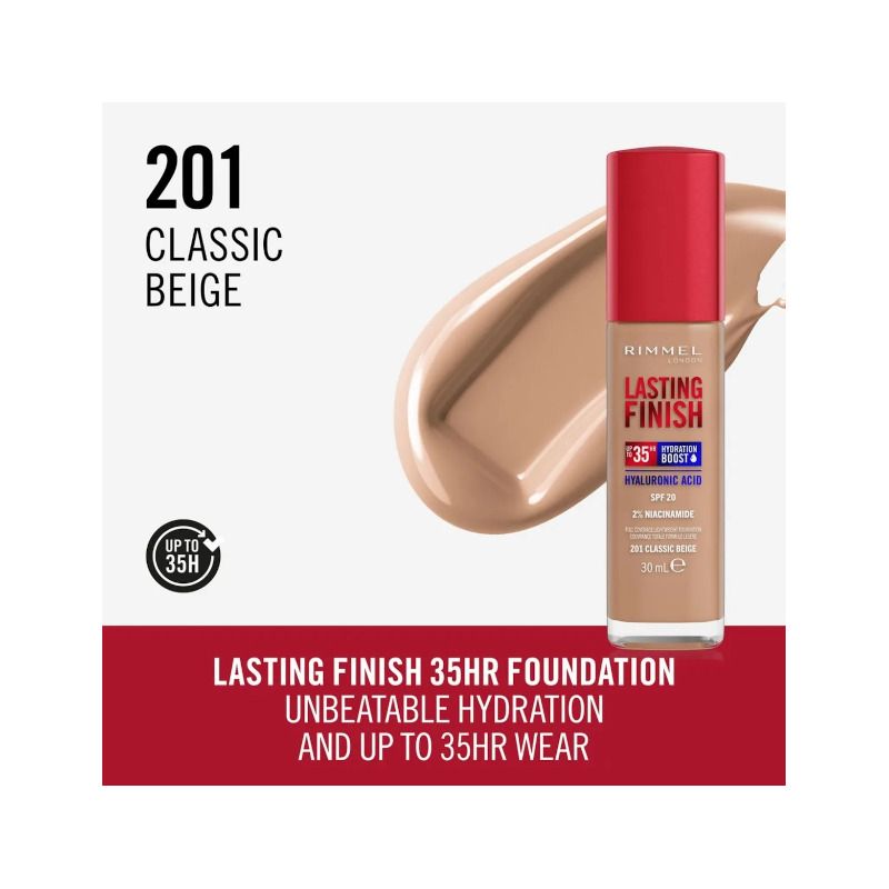 Rimmel Fondotinta Lasting Finish 35h Con Acido Ialuronico 201 Classic Beige 30ml-4