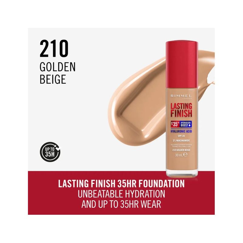 Rimmel Fondotinta Lasting Finish 35h Con Acido Ialuronico 210 Golden Beige 30ml-4