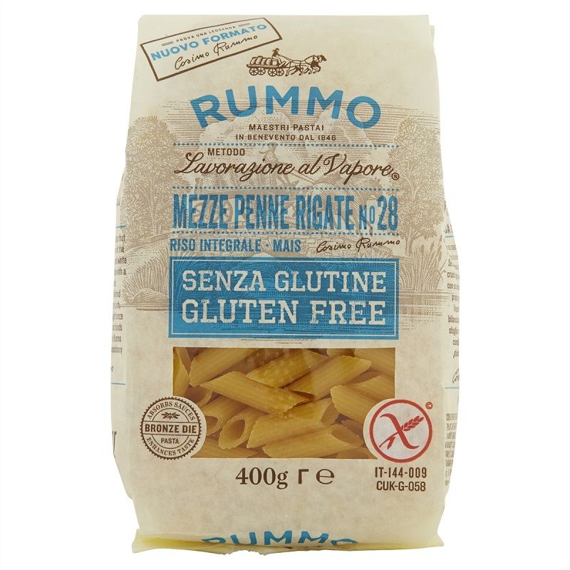 Rummo Mezze Penne Rigate n.28 di riso integrale e mais senza glutine 400g-1