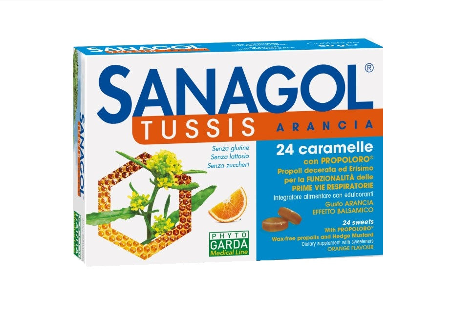 Sanagol Tussis Caramelle per il benessere delle vie respiratorie gusto arancia 24 pezzi-2