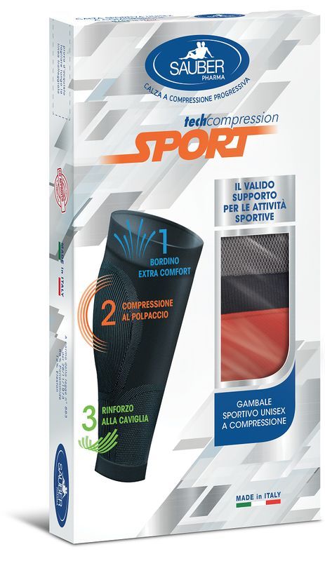 Sauber Sport Gambale Unisex a Compressione colore Grigio-Rosso taglia S-1