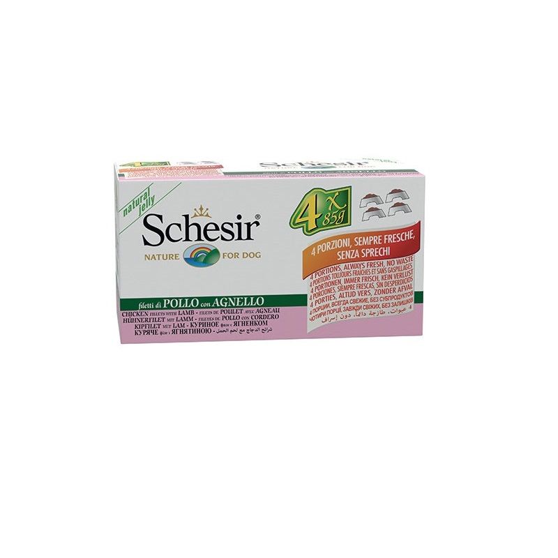 Schesir Filetti Di Pollo Con Agnello Cibo Umido Cani 4x85g-1