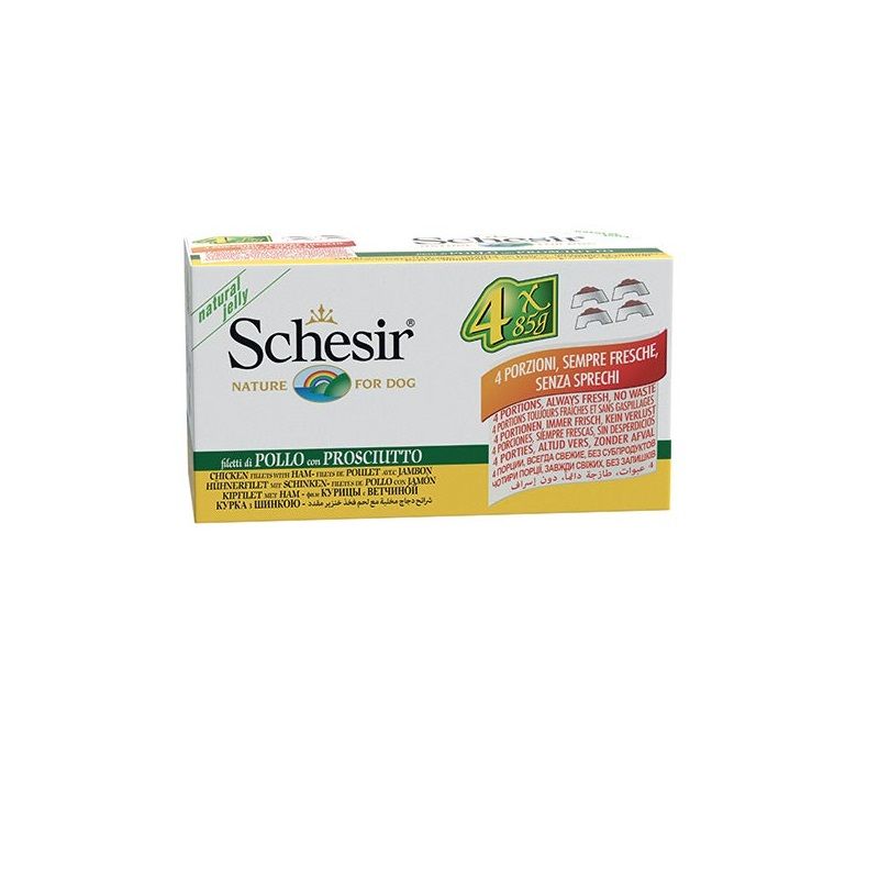 Schesir Filetti Di Pollo Con Prosciutto Cibo Umido Cani 4x85g-1