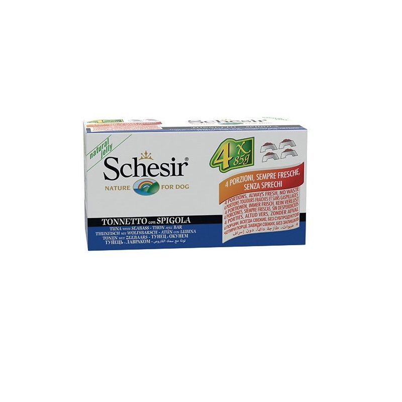 Schesir Tonnetto Con Spigola Cibo Umido Cani 4x85g-1