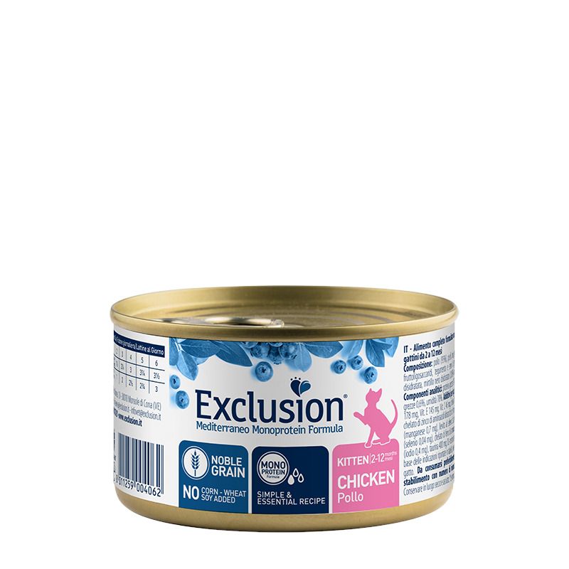 Exclusion Mediterraneo Noble Grain Cibo Umido Per Gattini Al Pollo Lattina 85g-1