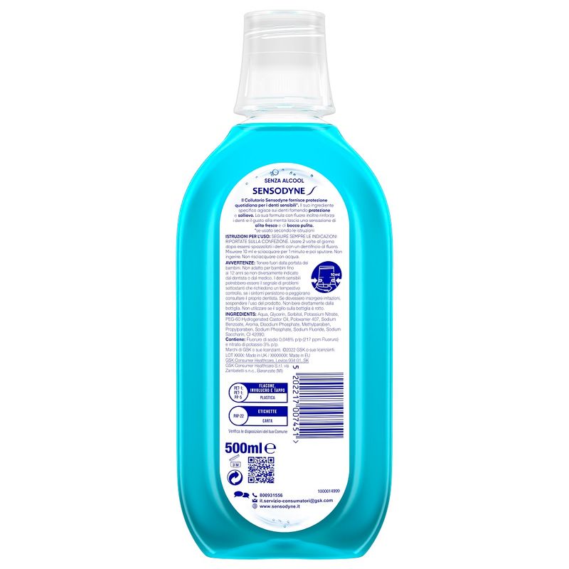Sensodyne Collutorio Cool Mint Denti Sensibili Alito Fresco Senza Alcool Gusto Menta 500ml-2